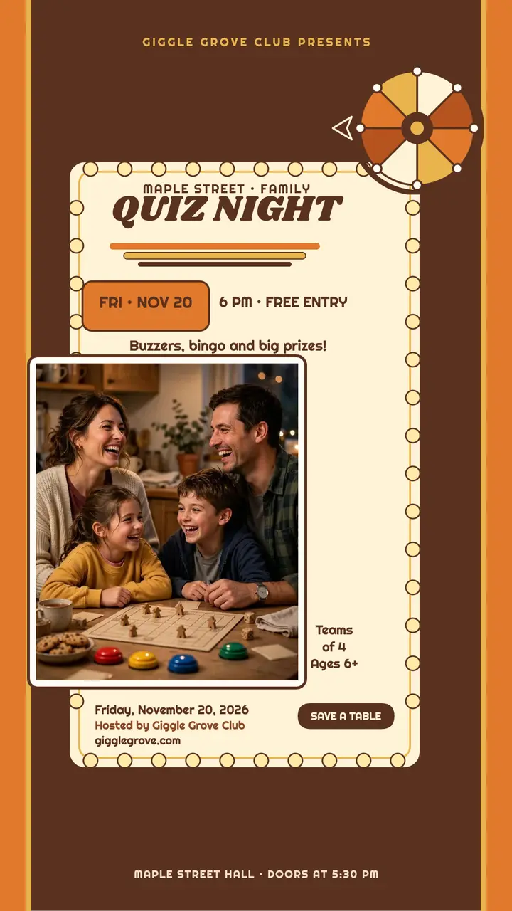 Maple Street Family Quiz Night game show story template