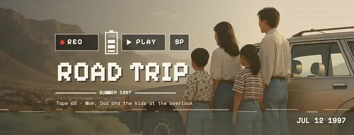 Family road trip camcorder tape Facebook cover template