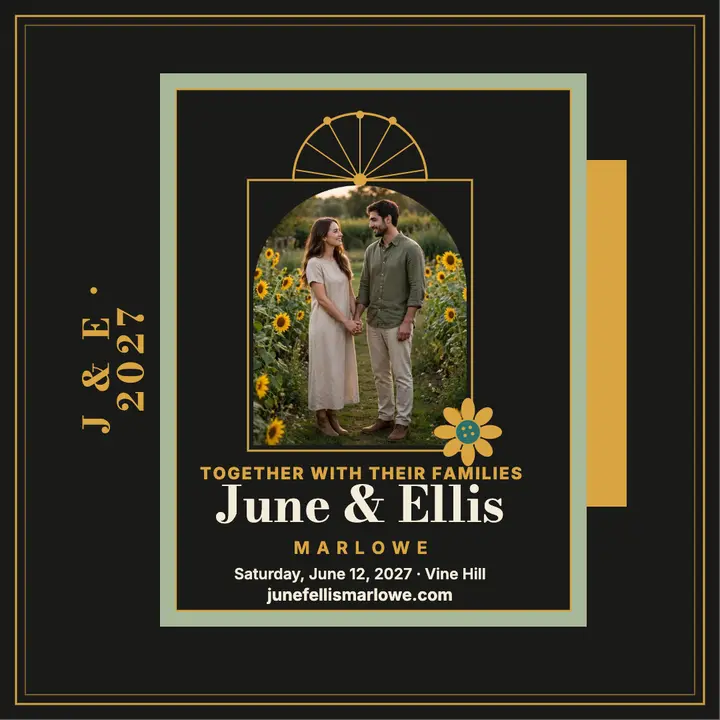 June and Ellis garden wedding fan post template