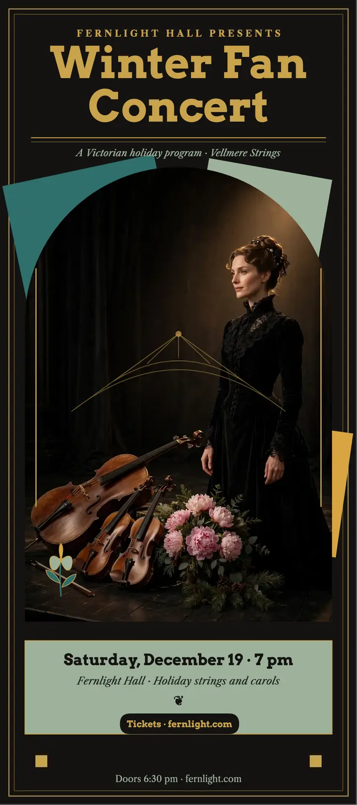 Winter Fan Concert rack card, Fernlight Hall template