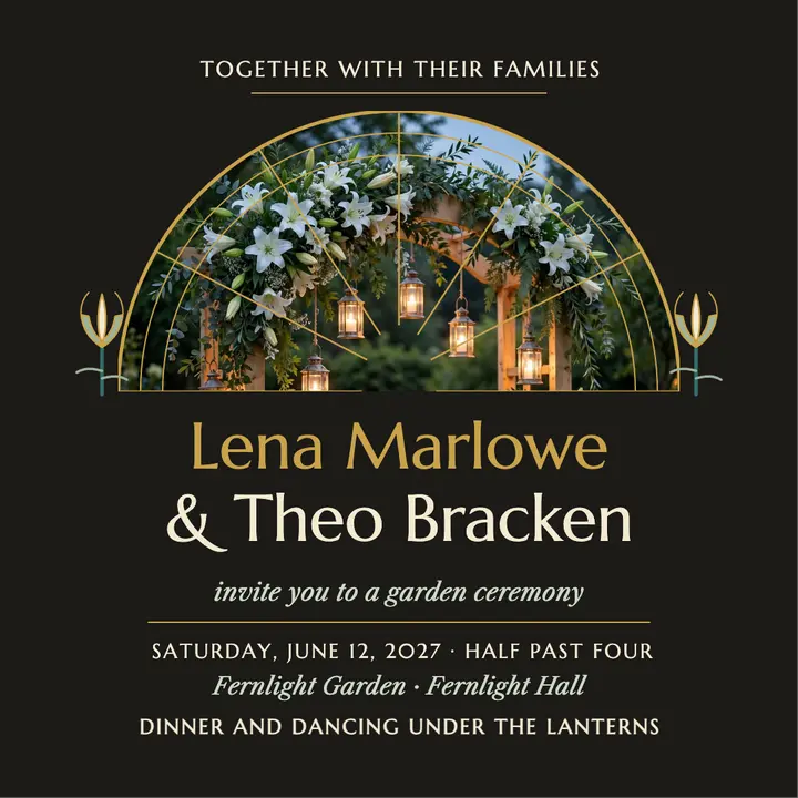 Lena Marlowe and Theo Bracken garden fan invitation template