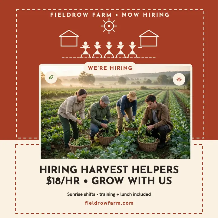 Fieldrow Farm harvest crew hiring post: farm hiring post template