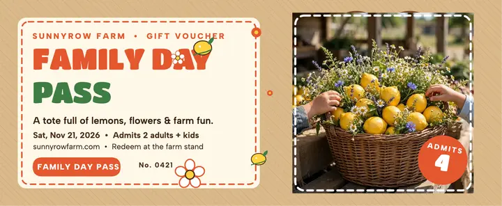 Sunnyrow Farm family day voucher template