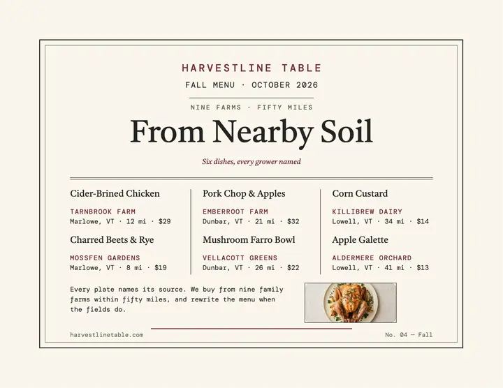 Harvestline fall provenance menu template