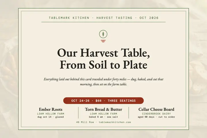 Tablemark Kitchen harvest tasting menu card template
