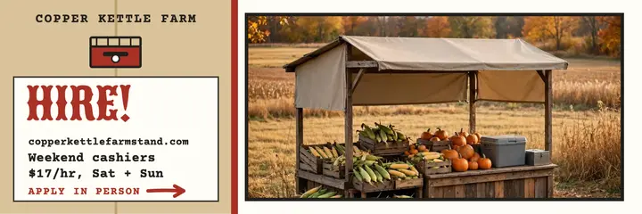 Copper Kettle Farm weekend cashier hiring header template