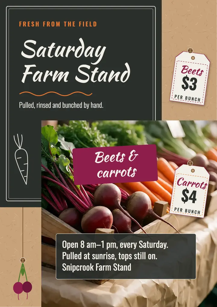 Saturday farm stand flyer, kraft and chalkboard template