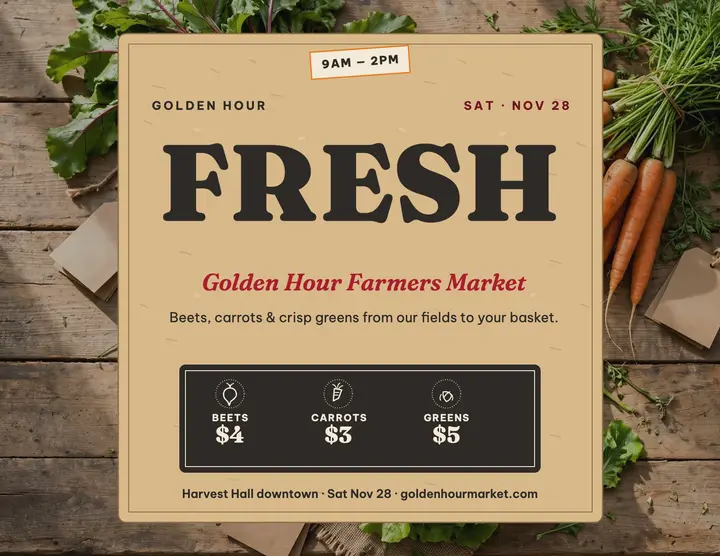Golden Hour farmers market stall flyer template