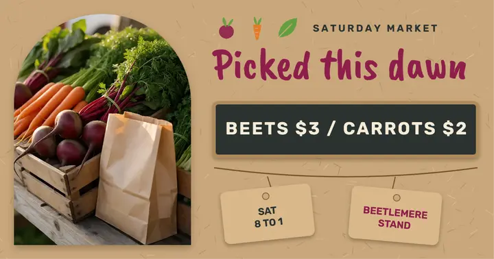 Farmers market produce stall post, Beetlemere Stand template