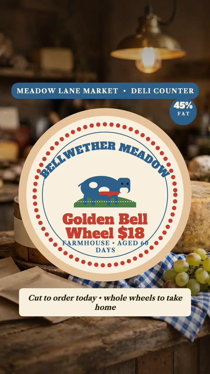 Bellwether Meadow cheese wheel story template