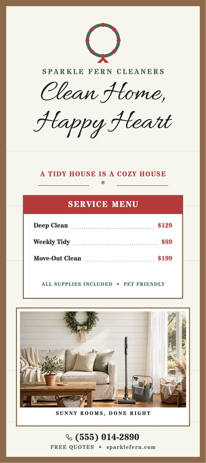 Sparkle Fern farmhouse cleaners rack card template