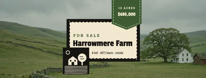 Farmhouse for sale cover, linocut template