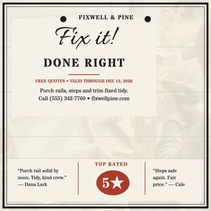 Fixwell and Pine farmhouse handyman promo: handyman promo post template