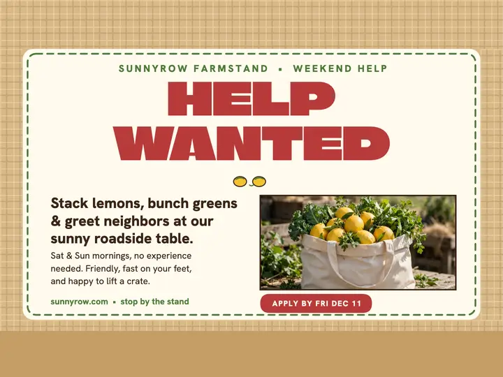 Sunnyrow Farmstand weekend help slide template
