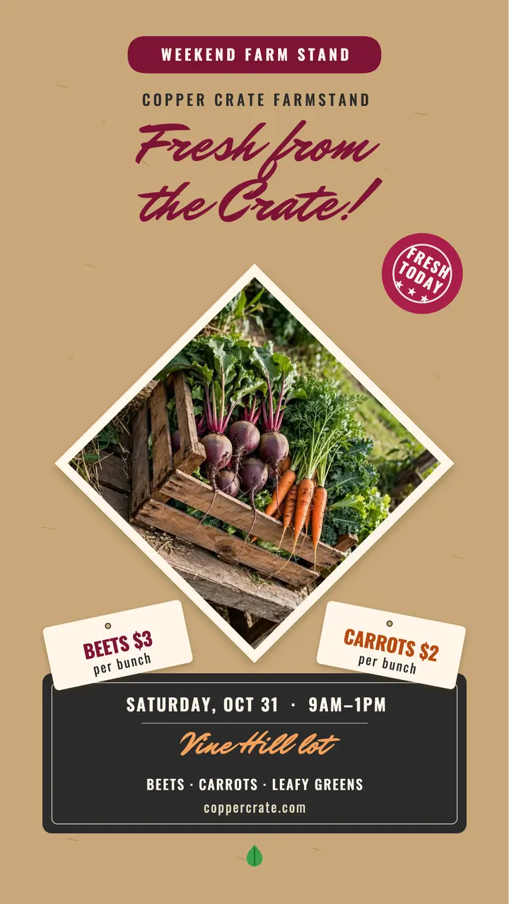 Copper Crate weekend farm stand story: farm stand story template