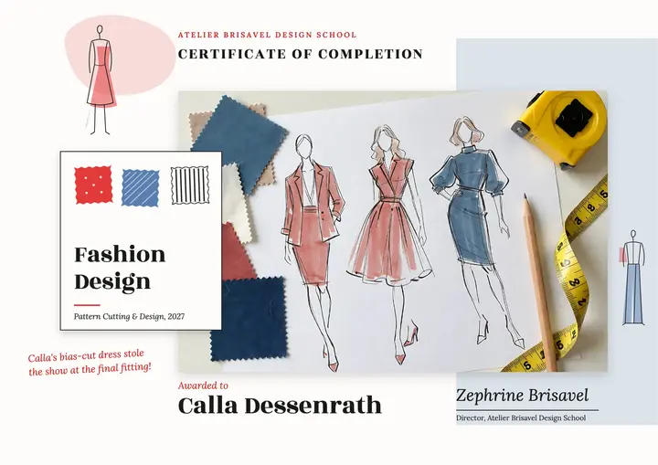 Atelier Brisavel fashion design course certificate: fashion design certificate template