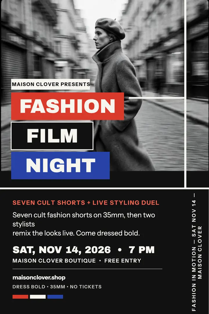 Maison Clover fashion film night poster: fashion film night poster template