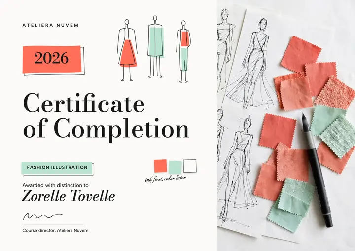 Fashion illustration course certificate, croquis style template