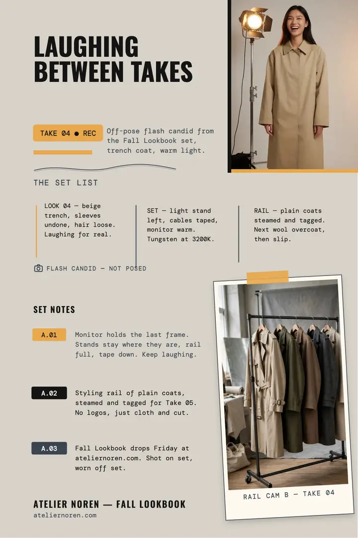 Atelier Noren between takes poster: fashion shoot poster template
