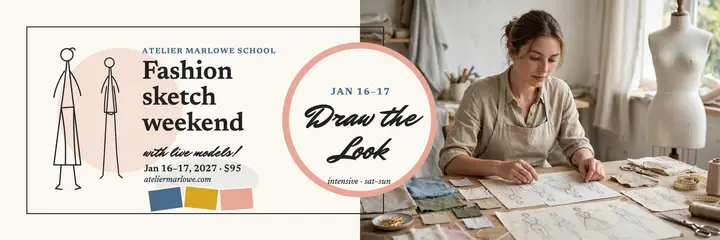 Draw the Look fashion sketch weekend header: fashion illustration class header template