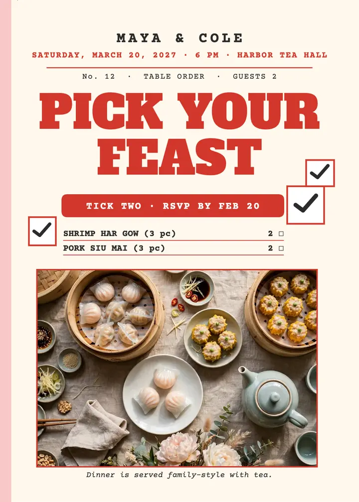 Maya and Cole feast choice invitation template