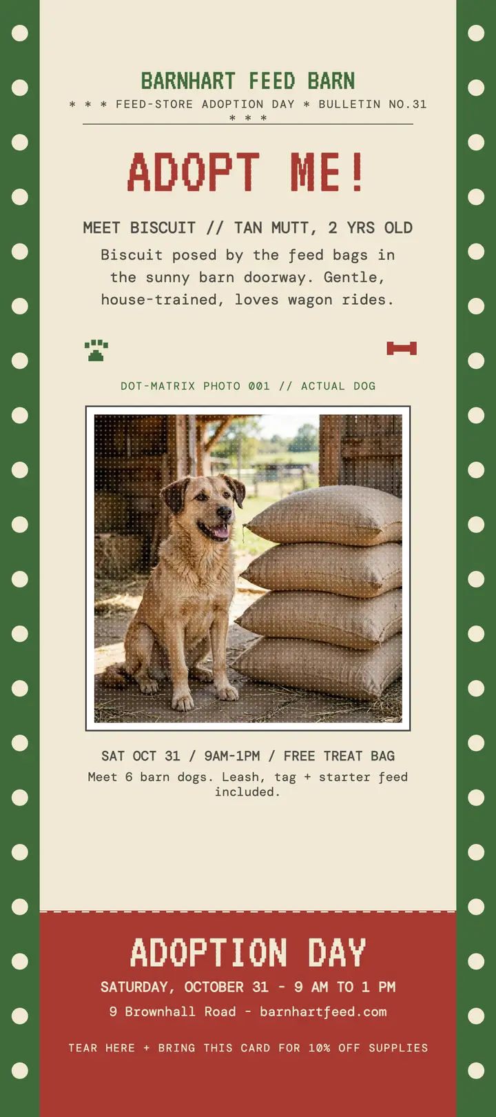 Barnhart Feed Barn adoption day rack card template