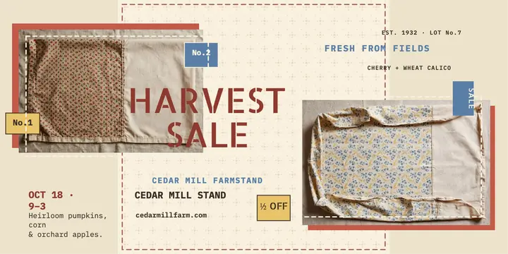 Cedar Mill harvest sale feed-sack post template