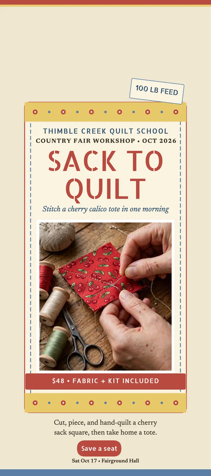 Thimble Creek feed-sack quilt workshop card template
