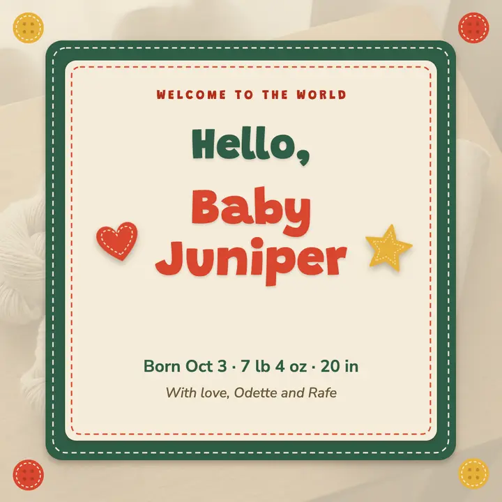 Hello baby felt announcement: baby announcement post template