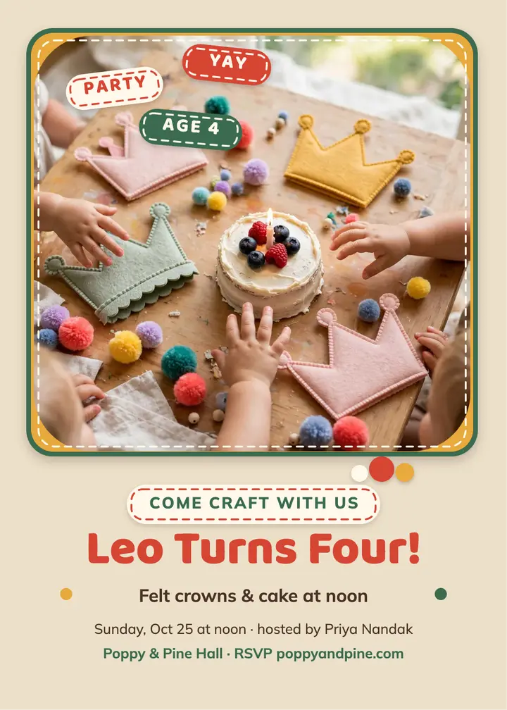 Leo felt-craft birthday invitation template