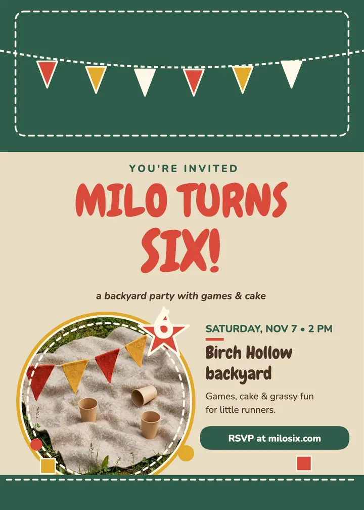 Milo's felt backyard birthday invitation template