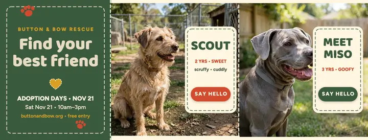Button and Bow felt dog adoption cover template