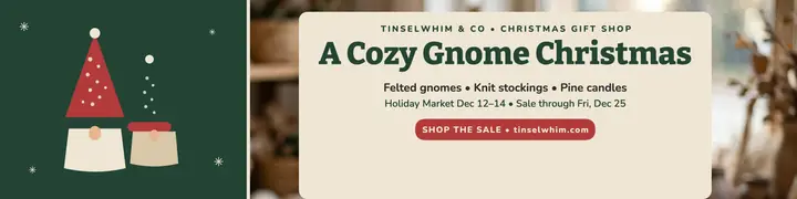 Tinselwhim gnome Christmas shop banner: christmas shop banner template