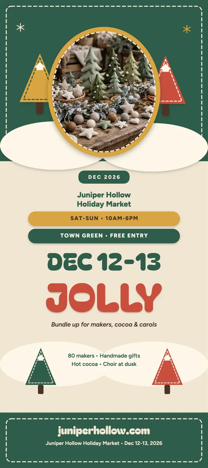 Juniper Hollow holiday market felt rack card: holiday market rack card template