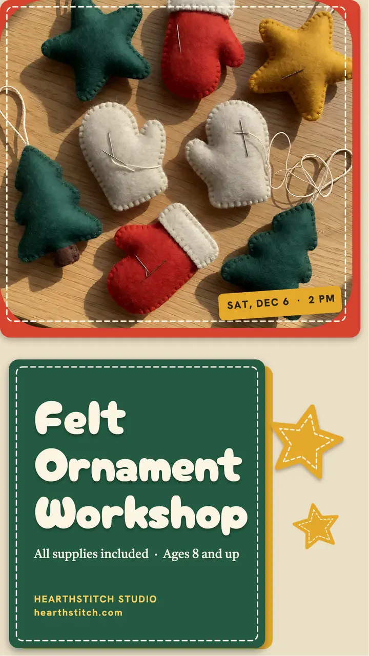 Hearthstitch felt ornament workshop template
