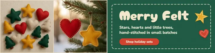 Thimble and Pine felt ornaments: felt christmas ornaments shop banner template