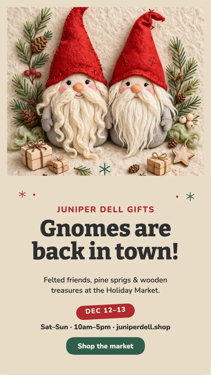 Felted gnome holiday market story template