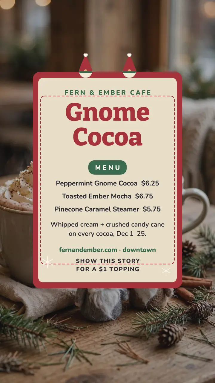Fern and Ember gnome cocoa menu story template