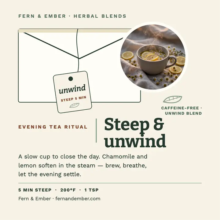 Fern and Ember evening tea ritual post: evening tea ritual post template