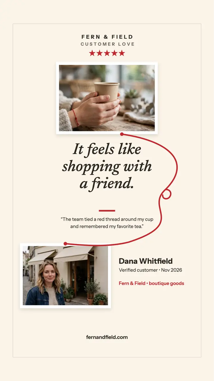 Fern and Field customer love story: customer testimonial post template
