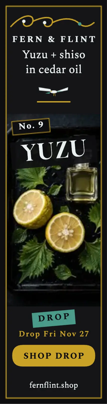 Fern and Flint perfume oil drop skyscraper ad template
