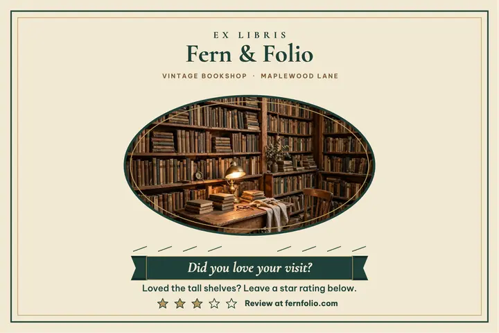 Fern and Folio bookshop review bookplate template