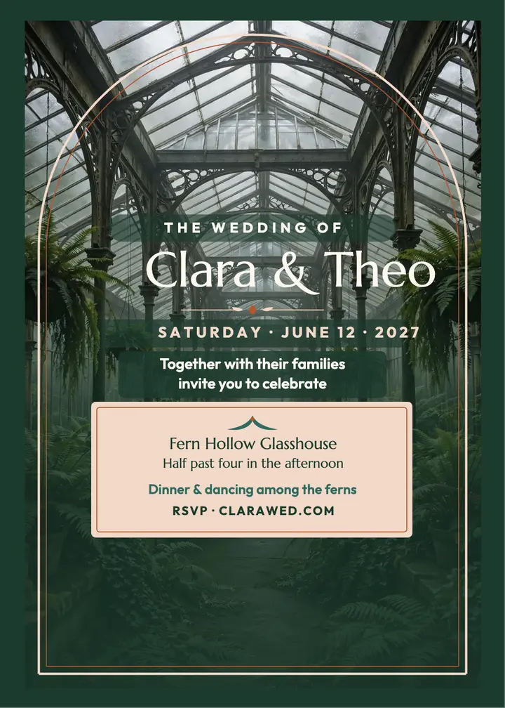 Fern Hollow glasshouse wedding invitation template