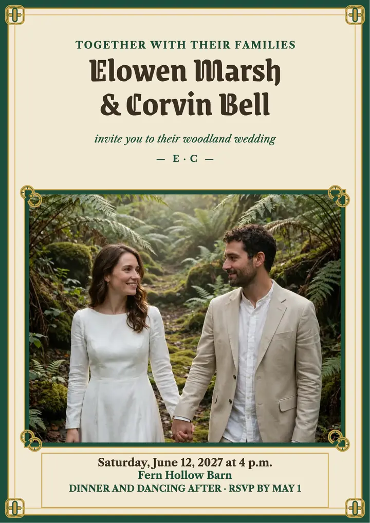 Fern Hollow woodland knot wedding flyer template