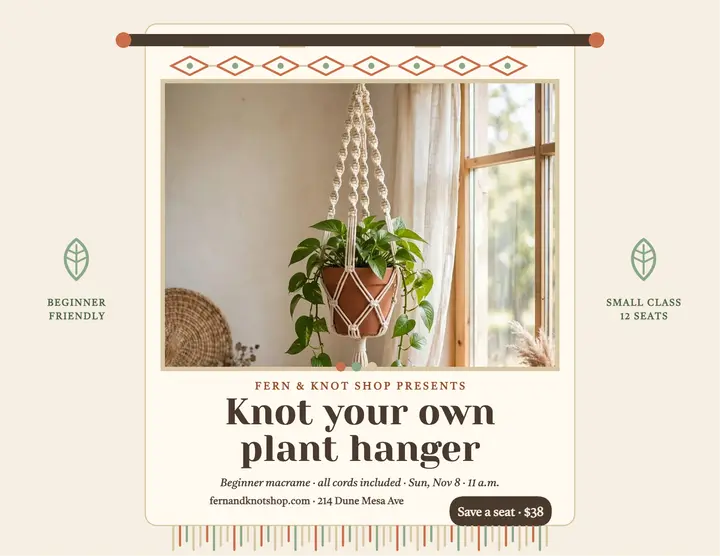 Fern and Knot macrame workshop flyer template