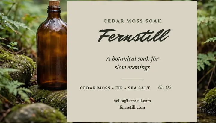 Fernstill botanical soak card: wellness business card template