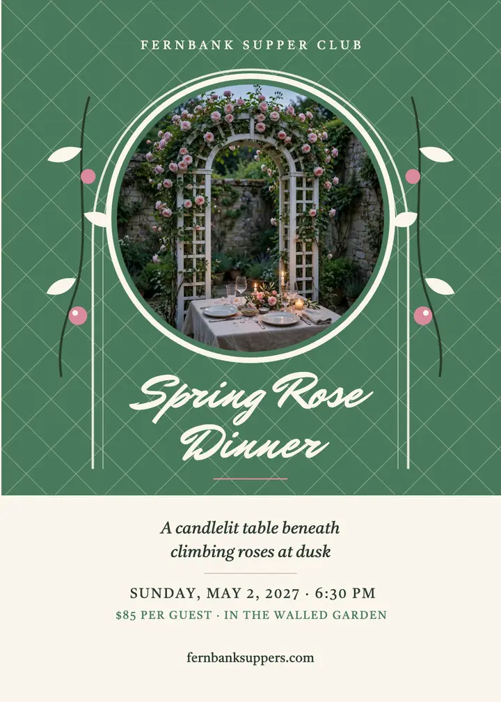 Fernbank spring rose dinner invitation template