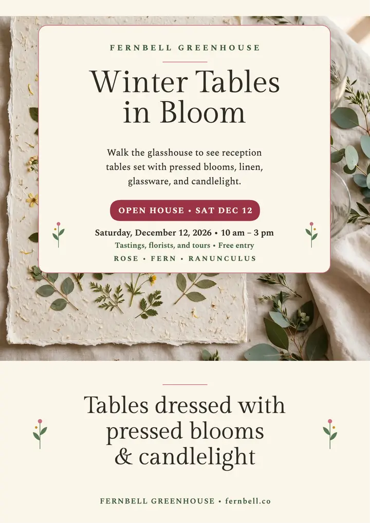 Fernbell Greenhouse winter open house flyer template