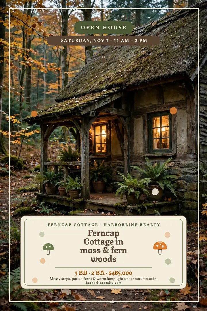 Ferncap Cottage woodland listing poster template