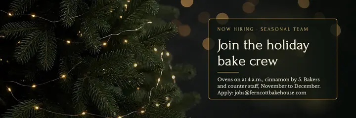 Holiday bakery hiring header, moody glow template